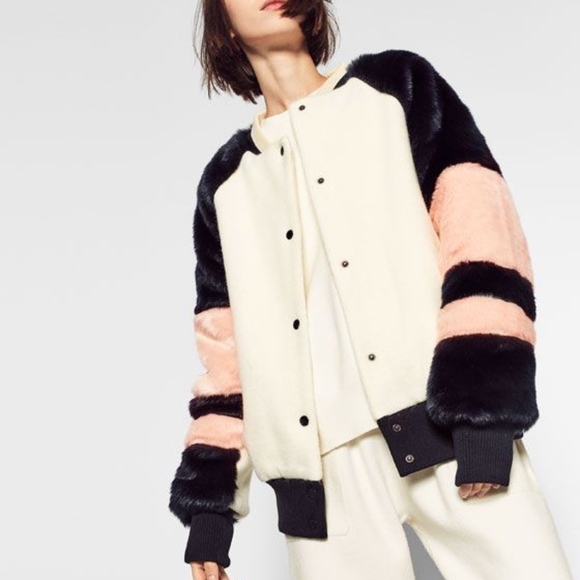 zara faux shearling bomber jacket